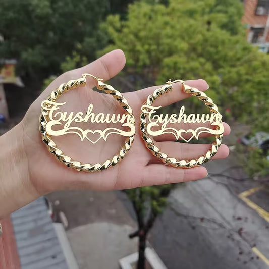Custom Rope Hoop Earrings with Heart