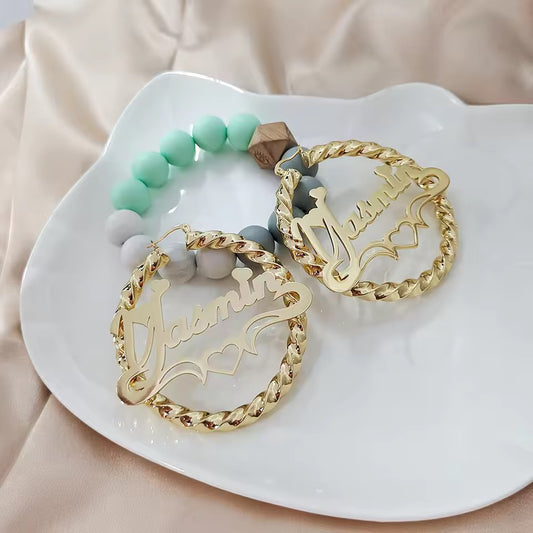 Custom Rope Hoop Earrings with Heart