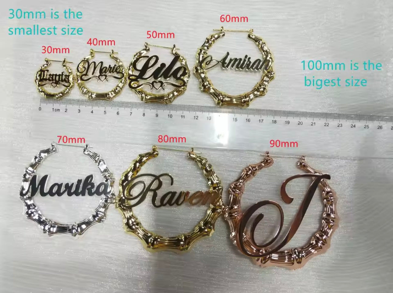 Custom Bamboo Hoop Earrings with Heart